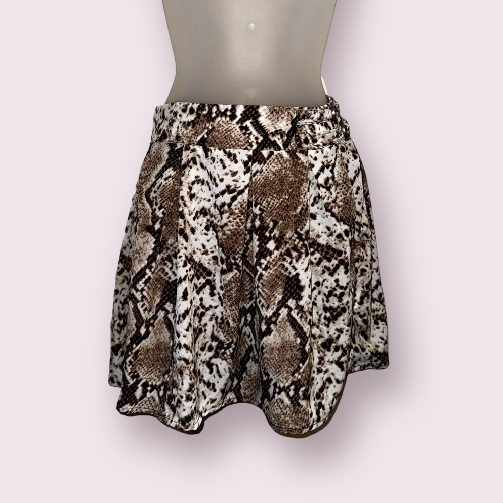 Missguided Snake Print Pleated Mini Skirt Brown Animal Print Size 2